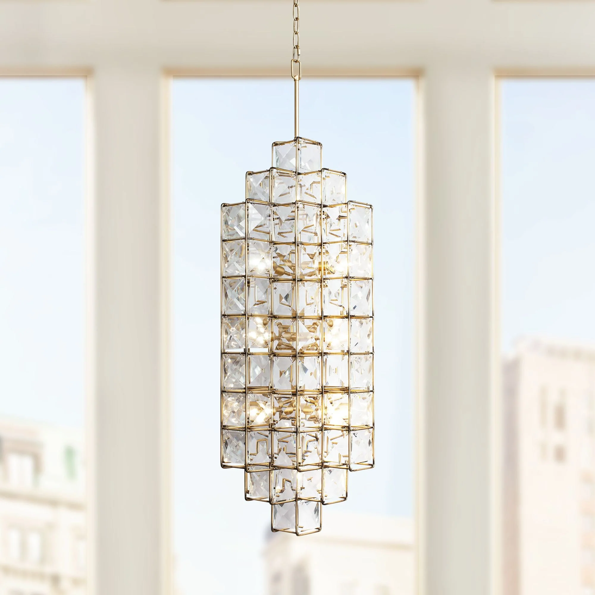 Varaluz Cubic 18 1/2"W Calypso Gold w/ Crystal Foyer Pendant - Image 1