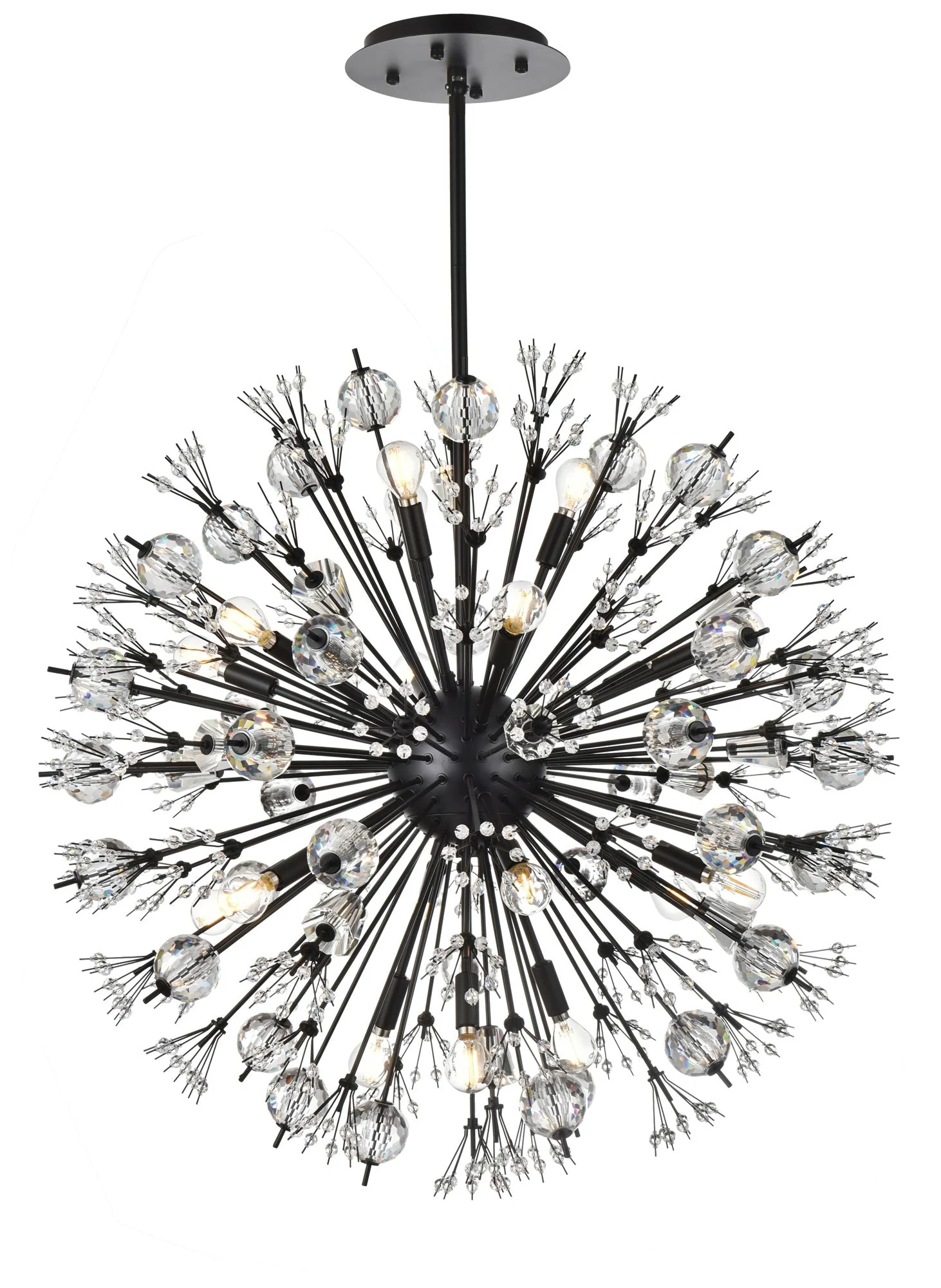 Vera 32" Crystal Starburst Round Pendant In Black - Image 1