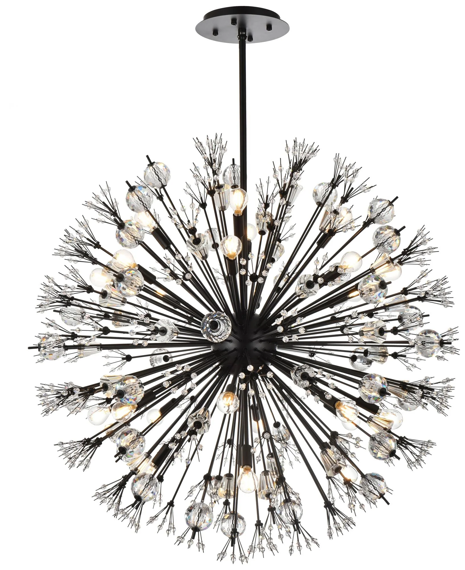 Vera 38" Crystal Starburst Round Pendant In Black - Image 1