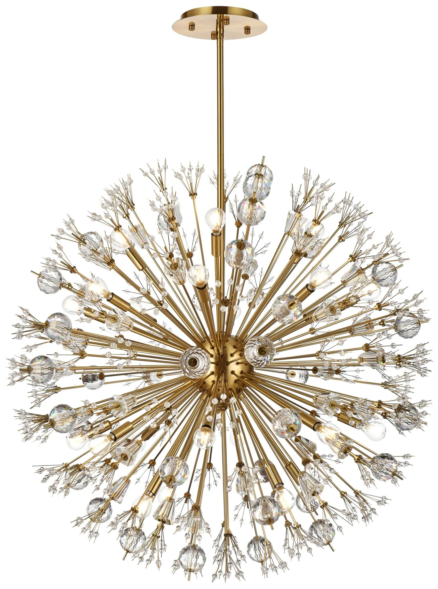 Vera 38" Crystal Starburst Round Pendant In Gold - Image 1
