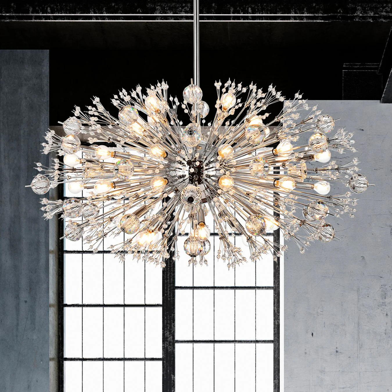Vera 42" Crystal Starburst Oval Pendant - Image 1