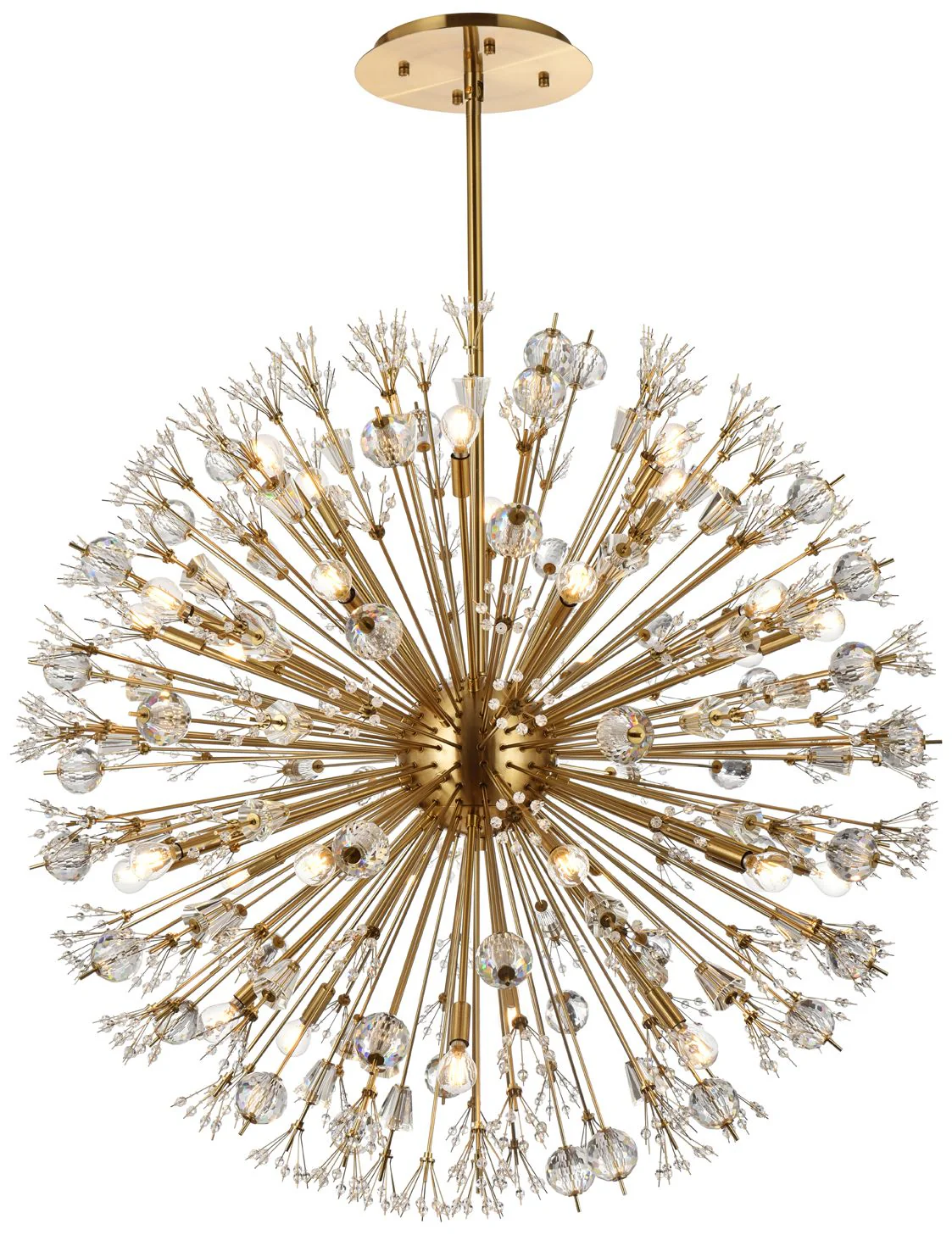 Vera 44" Crystal Starburst Round Pendant In Gold - Image 1