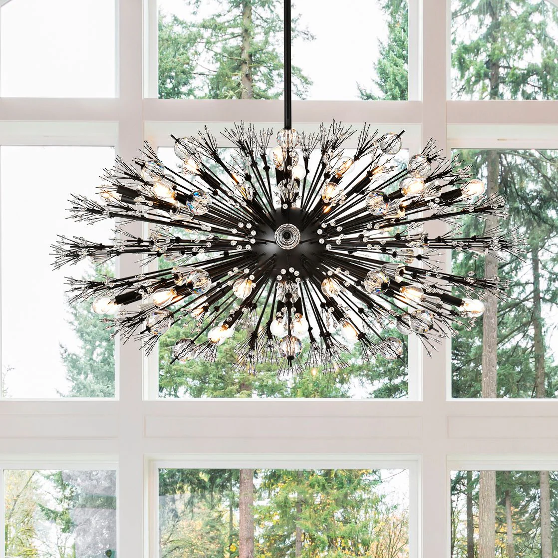 Vera 48" Crystal Starburst Oval Pendant In Black - Image 2