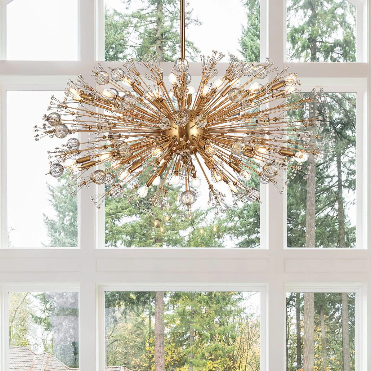 Vera 48" Crystal Starburst Oval Pendant In Gold - Image 2