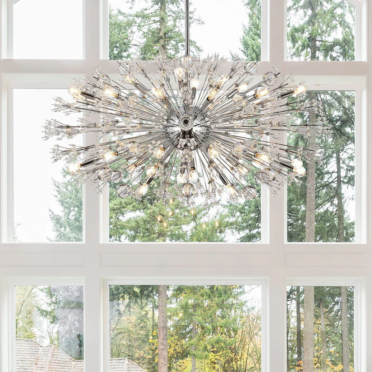 Vera 48" Wide Chrome Metal 38-Light Starburst Oval Pendant - Image 2