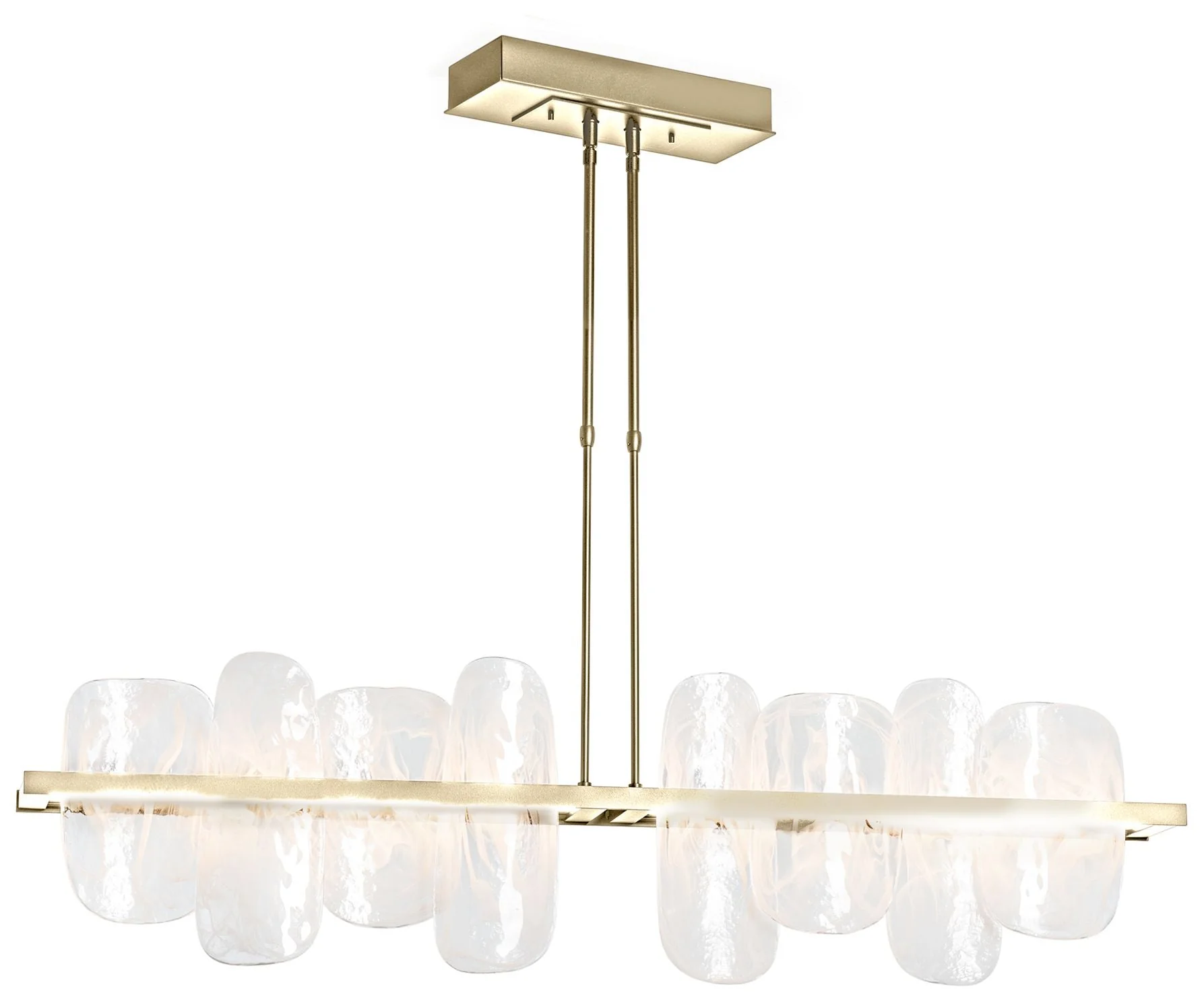 Vitre 51.9" Linear Modern Brass Short LED Pendant with White Swirl Gla - Image 1