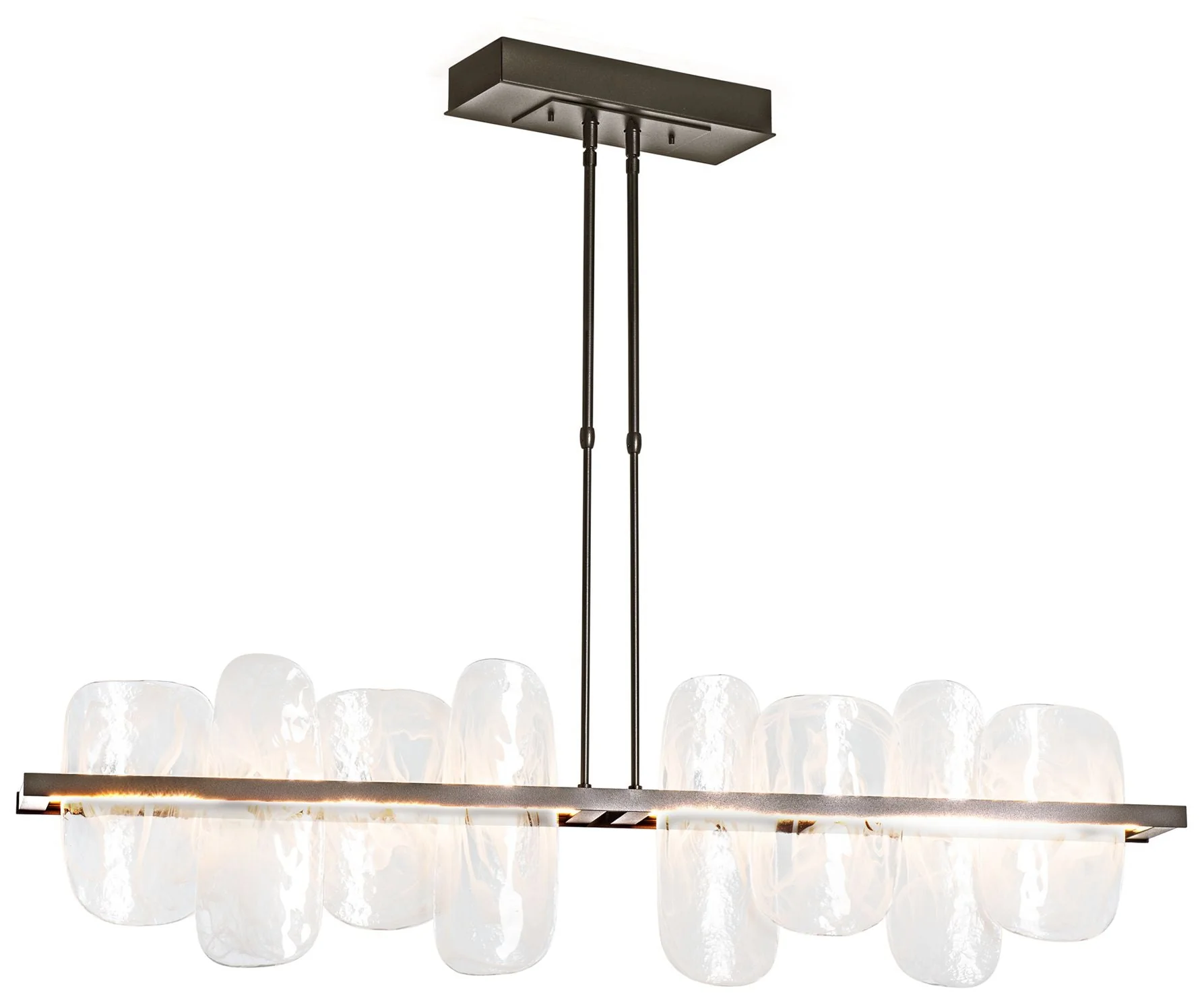 Vitre 51.9" Linear Rubbed Bronze Short LED Pendant with White Swirl Gl - Image 1