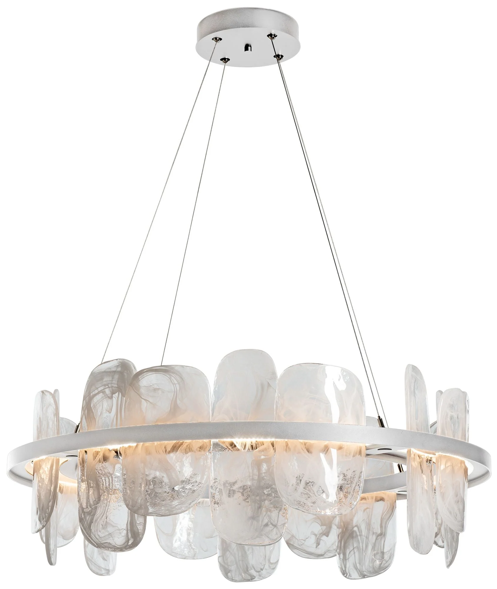 Vitre Circular LED Pendant - Platinum - White Glass - Standard Height - Image 1