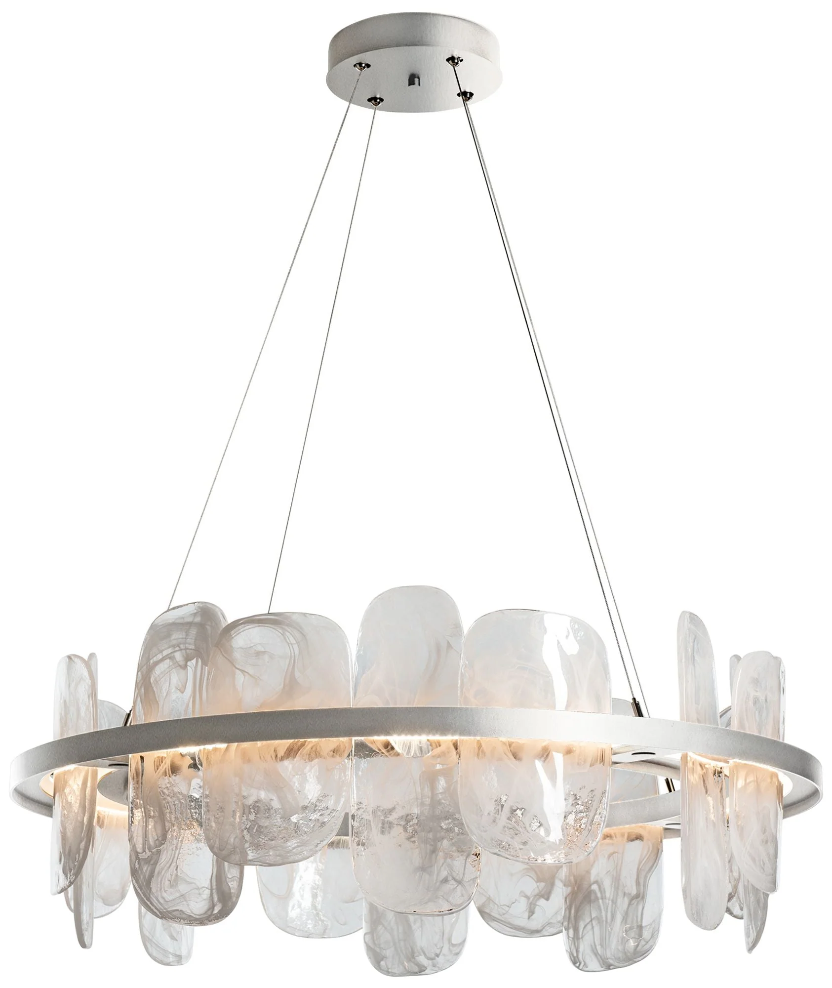 Vitre Circular LED Pendant - Sterling - White Glass - Standard Height - Image 1