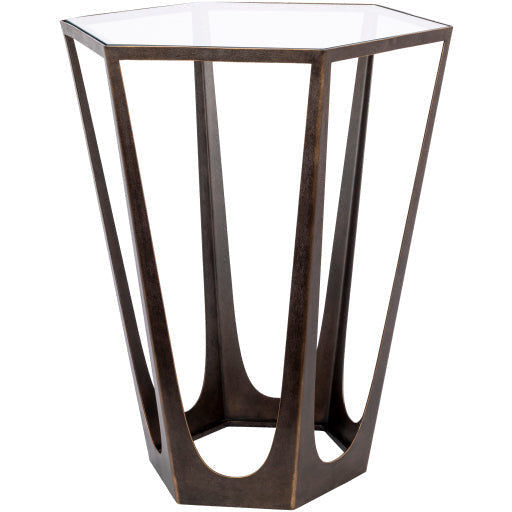 Surya Vortex Modern Glass Top With Brown Metal Base Accent Side Table VTX-001 - Image 2