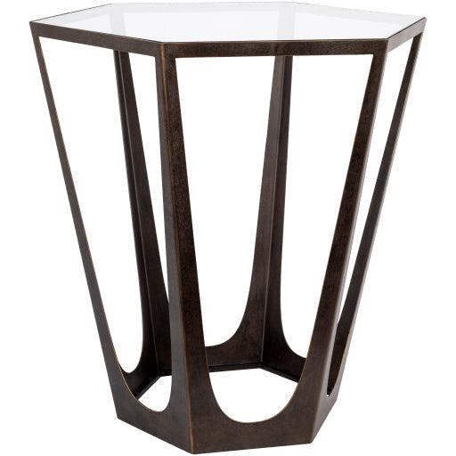 Surya Vortex Modern Glass Top With Brown Metal Base Accent Side Table VTX-002 - Image 1