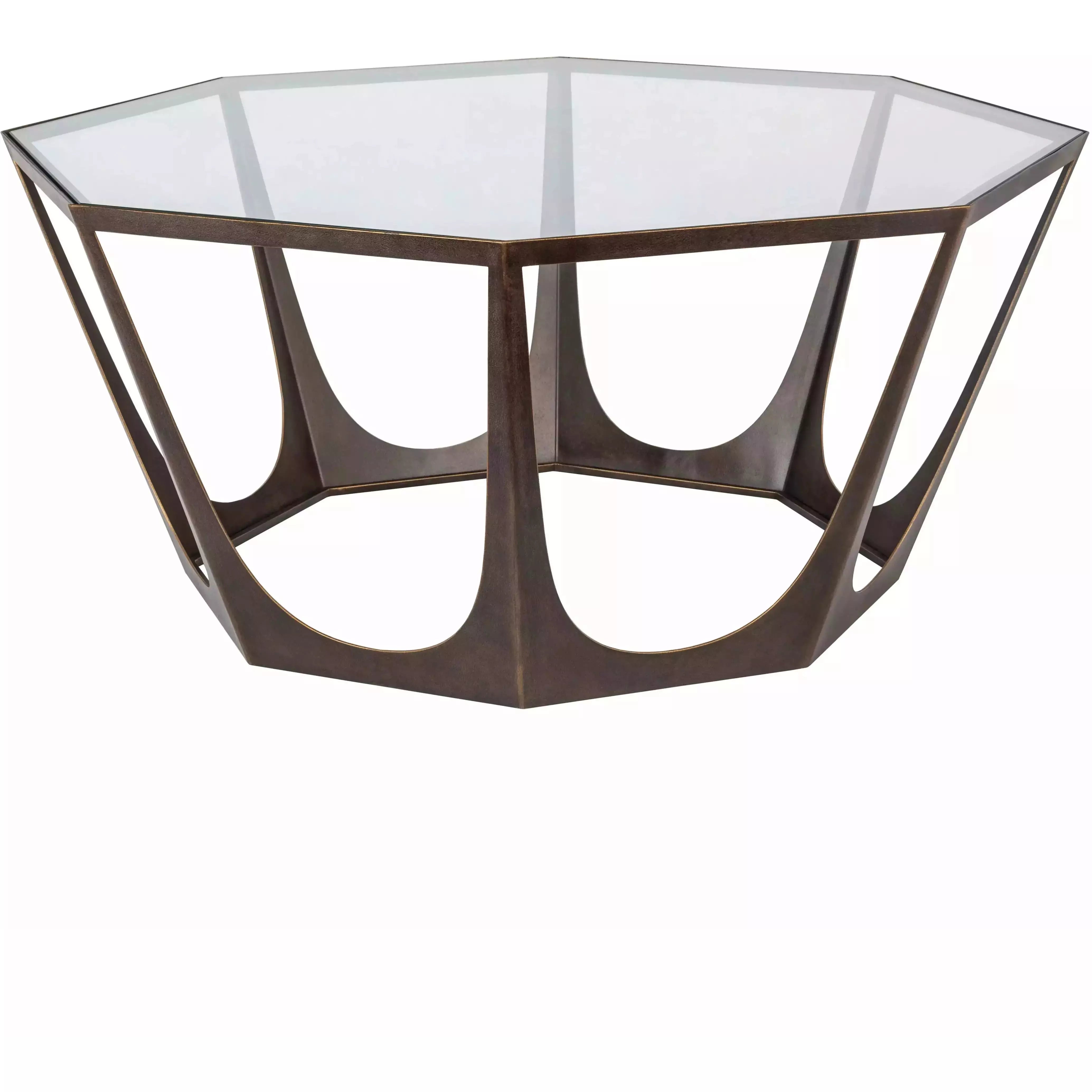 Surya Vortex Modern Glass Top With Brown Metal Base Round Coffee Table VTX-003 - Image 2