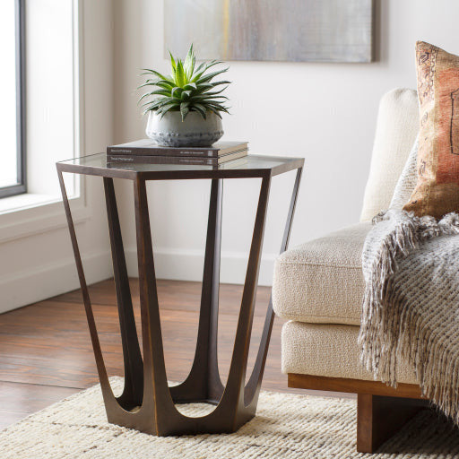 Surya Vortex Modern Glass Top With Brown Metal Base Accent Side Table VTX-002 - Image 2