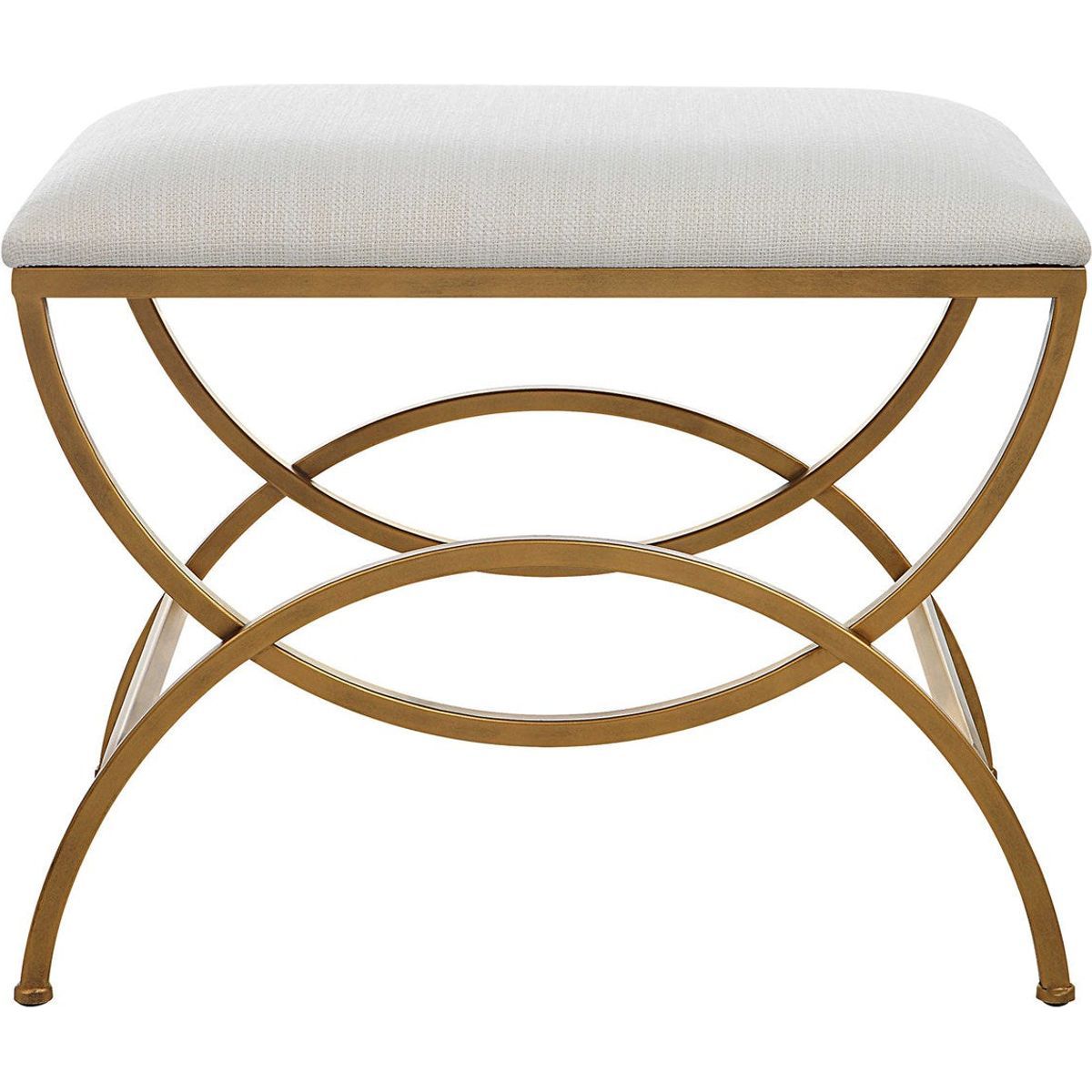 Casa Bella Living White Fabric Cushioned Top With Antique Brushed Brass Metal Accent Stool - Image 2