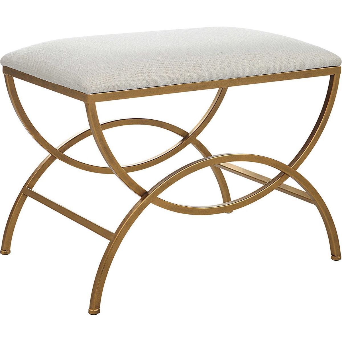 Casa Bella Living White Fabric Cushioned Top With Antique Brushed Brass Metal Accent Stool - Image 3