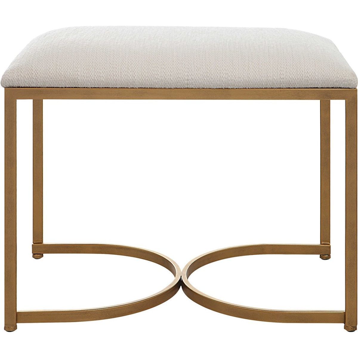 Casa Bella Living Crisp White Fabric Cushioned Top With Antique Brushed Brass Iron Accent Bench - Image 2