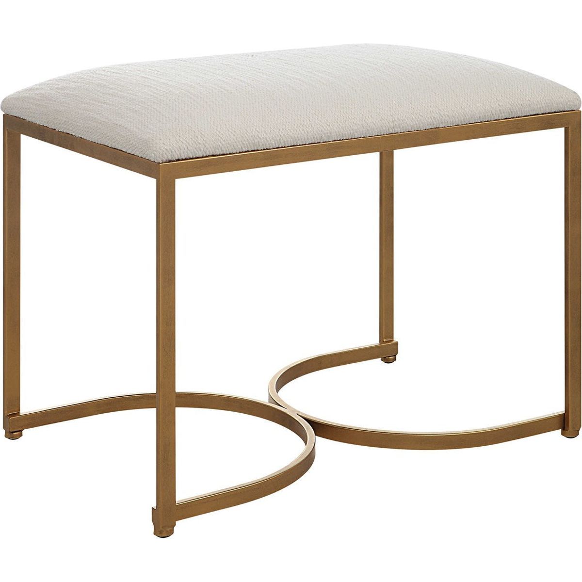 Casa Bella Living Crisp White Fabric Cushioned Top With Antique Brushed Brass Iron Accent Bench - Image 3