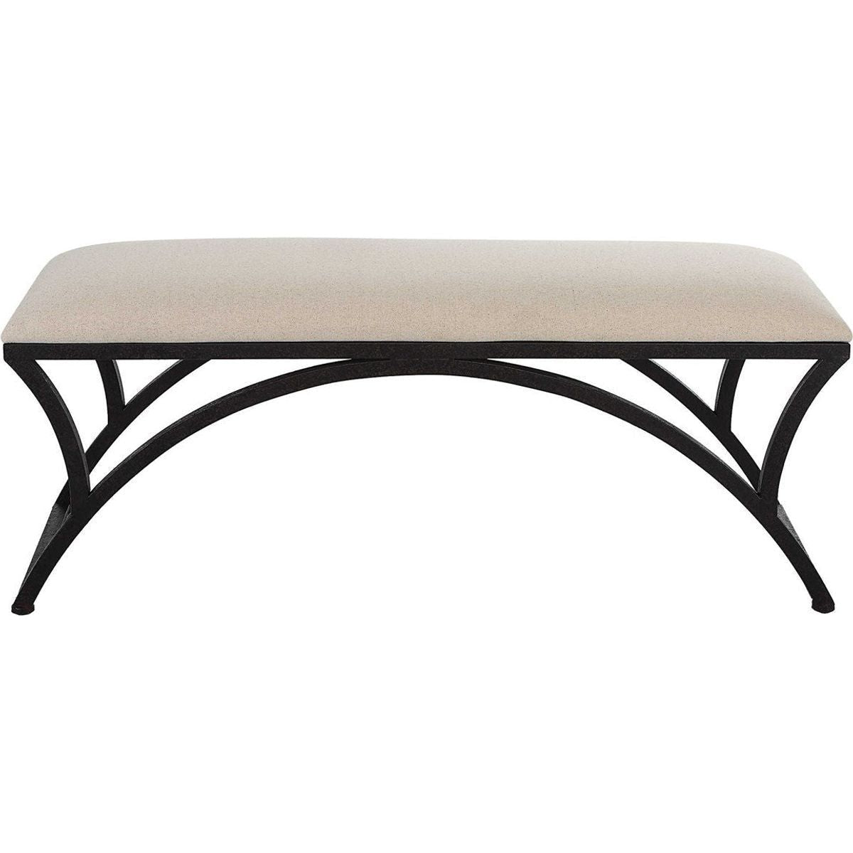 Casa Bella Living Oatmeal Fabric Cushioned Top With Rustic Black Iron Bench - Image 3