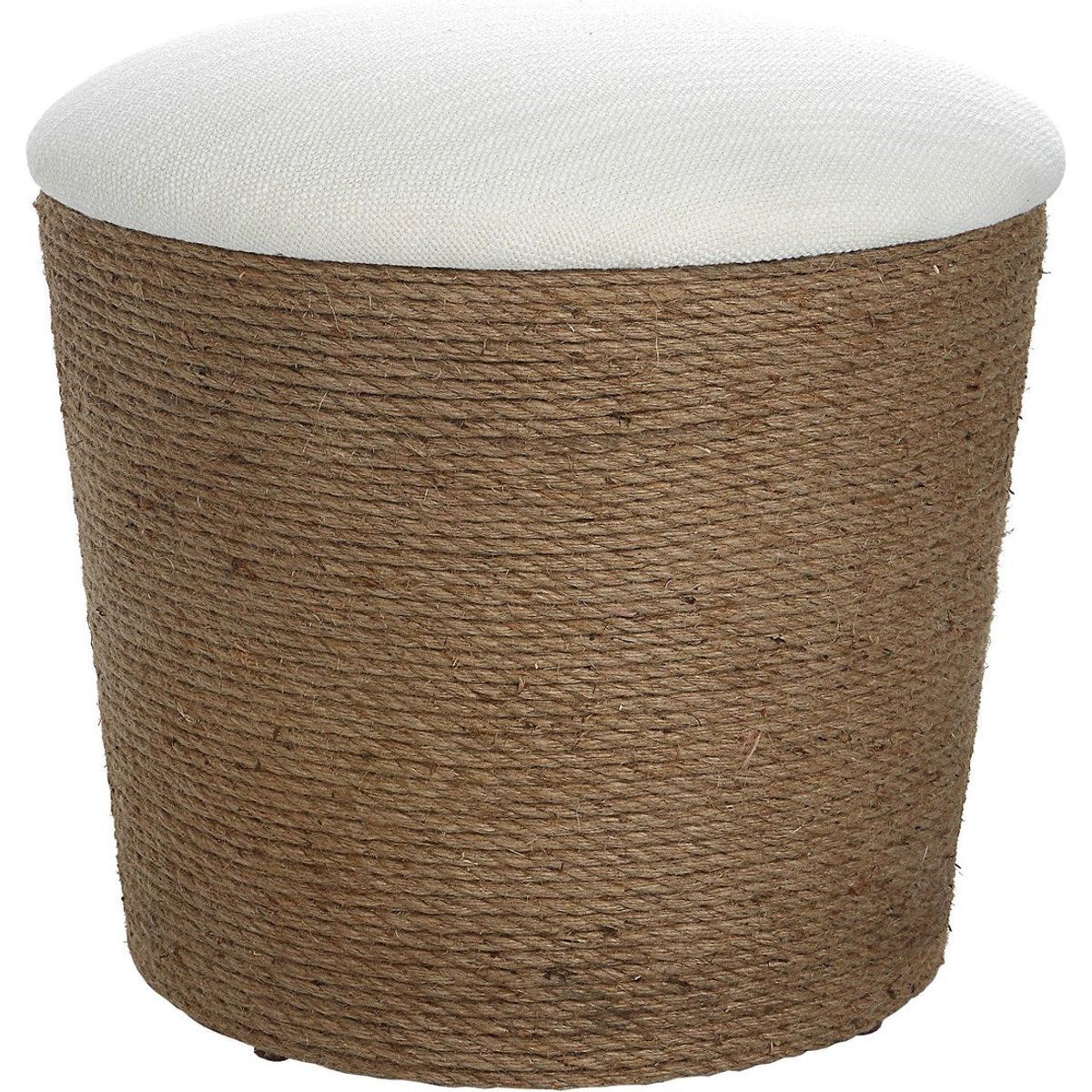 Casa Bella Living Off White Fabric Cushioned Top With Natural Fiber Rope Accent Stool - Image 2