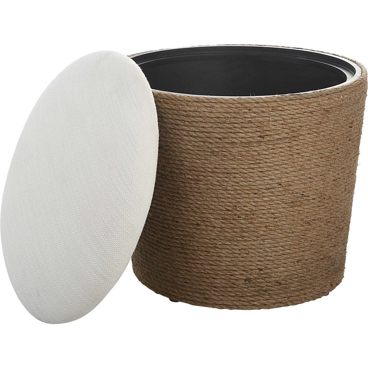 Casa Bella Living Off White Fabric Cushioned Top With Natural Fiber Rope Accent Stool - Image 3