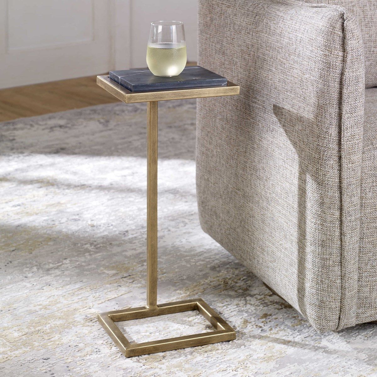 Casa Bella Living  Black Marble Top With Aged Gold Base Modern Accent Table