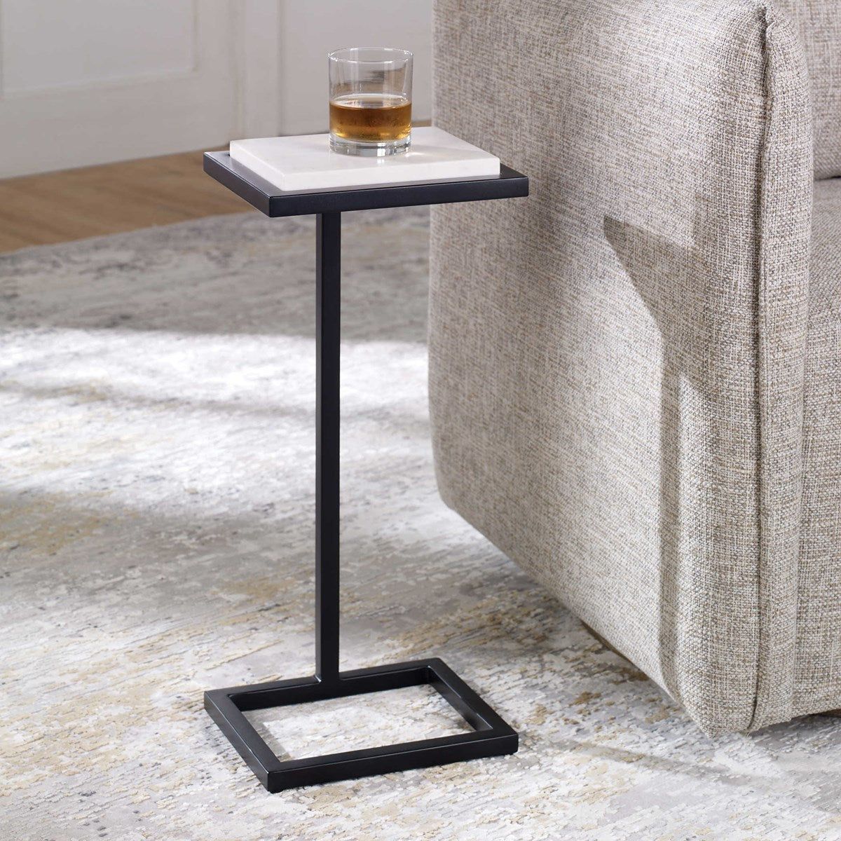 Casa Bella Living White Marble Top With Satin Black Base Modern Accent Table - Image 1