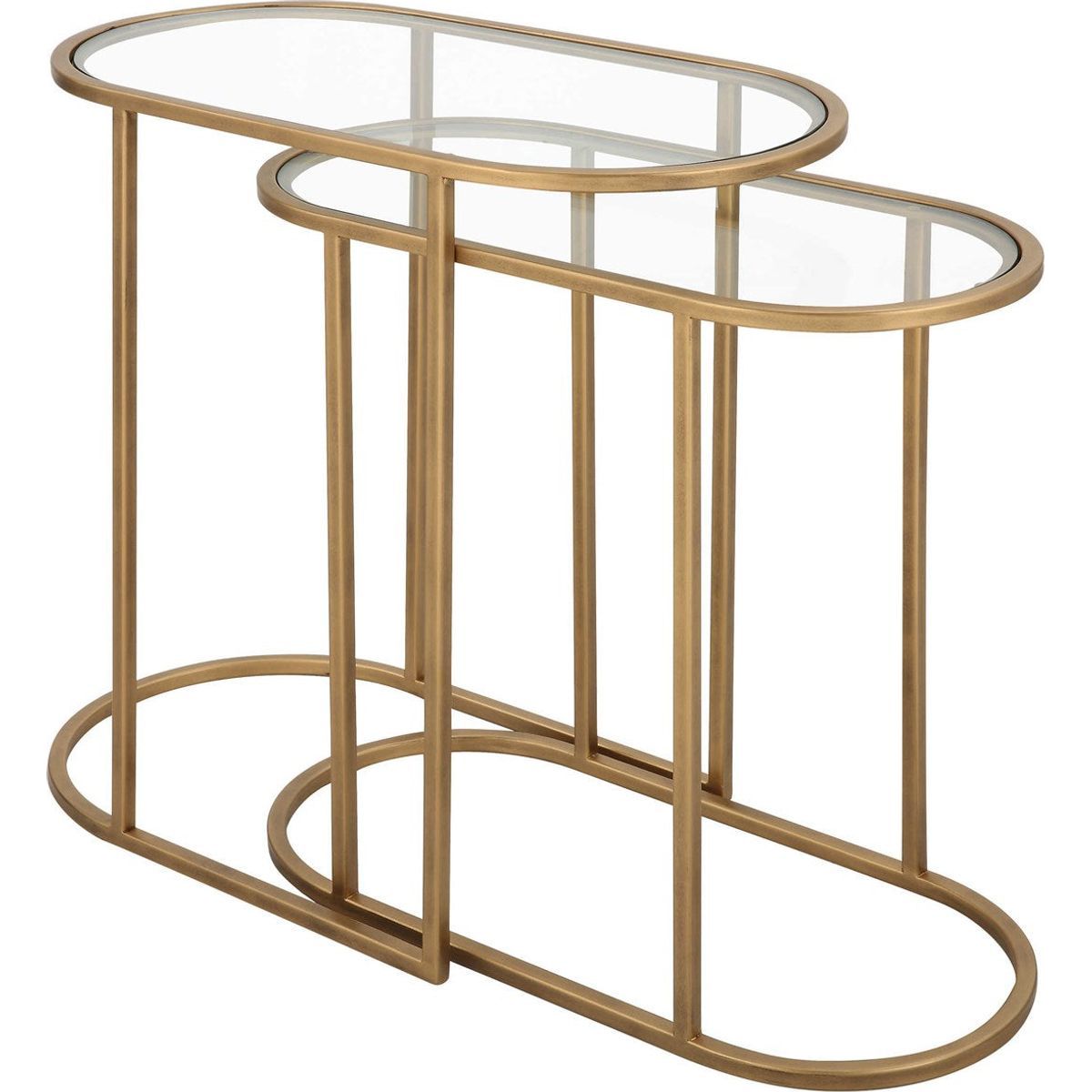 Casa Bella Living Glass Tops With Antique Brushed Brass Iron Bases Set of 2 Round Nesting Tables - Image 2