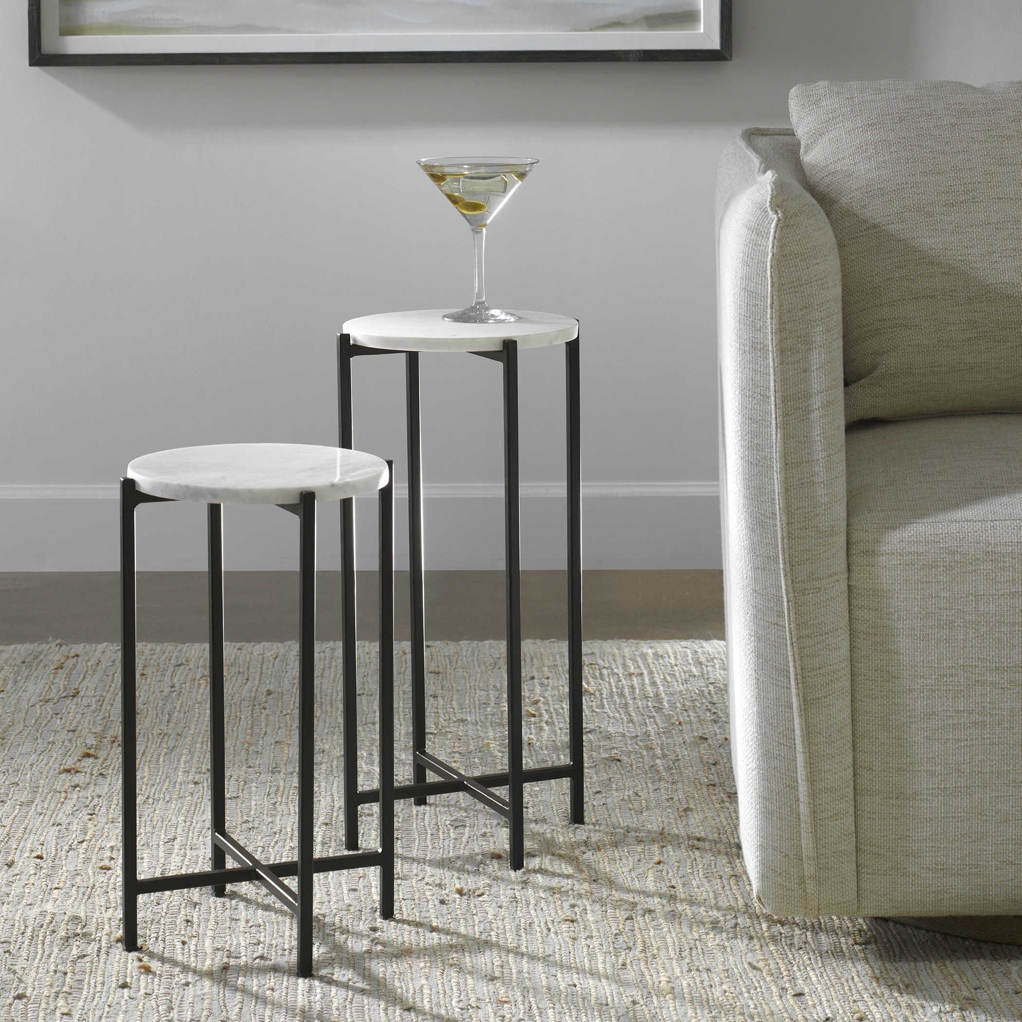 Casa Bella Living White Marble Tops With Matte Black Bases Set of 2 Accent Tables - Image 1