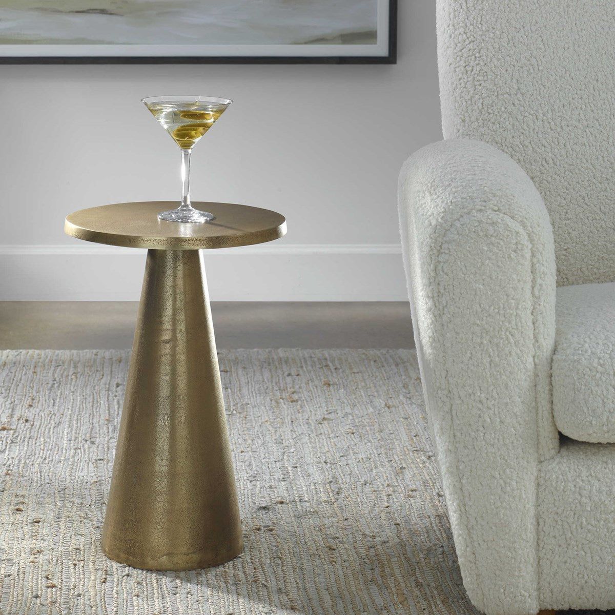 Casa Bella Living Antique Brass Round Modern Pedestal Accent Side Table