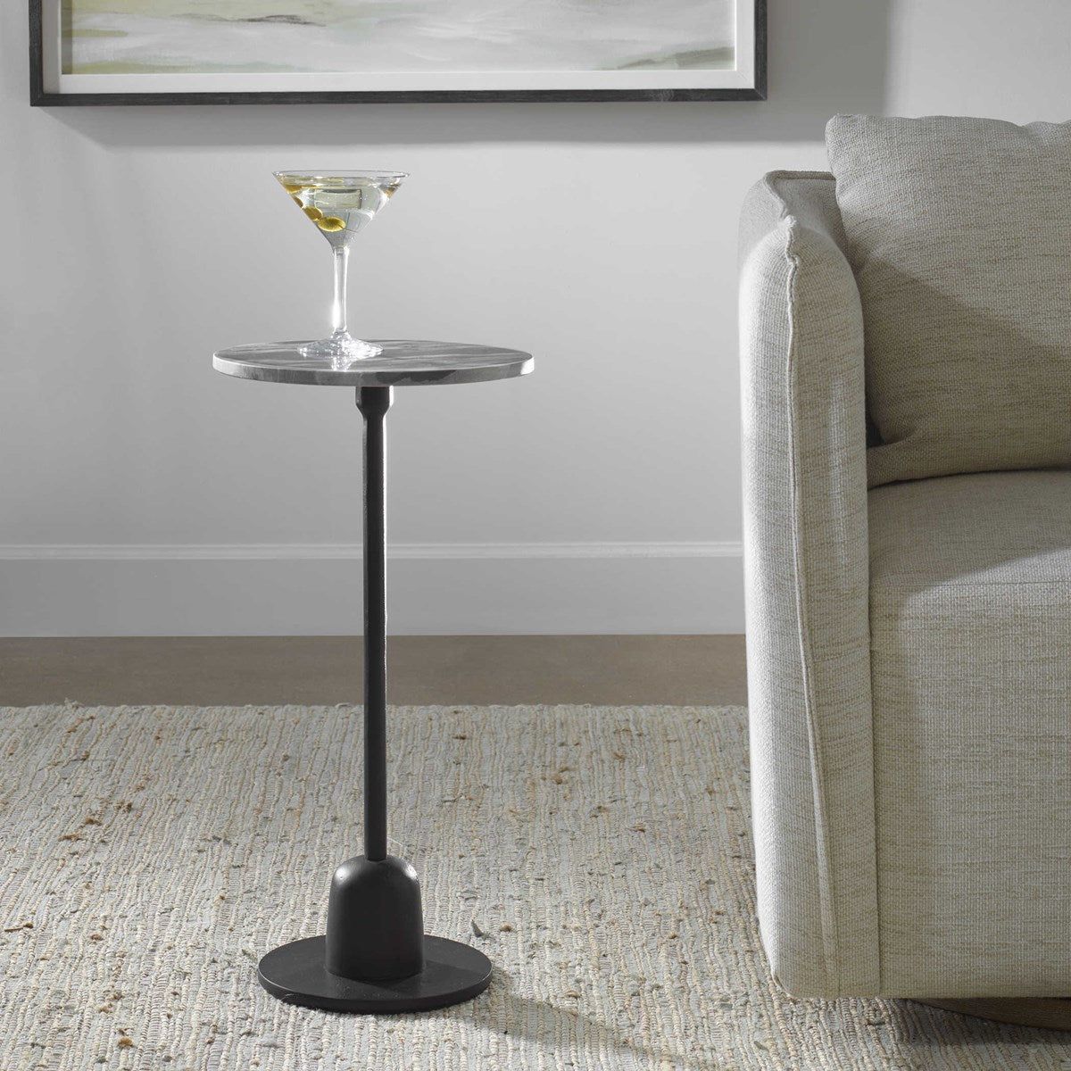 Casa Bella Living Black Marble Top With Matte Black Base Modern Round Accent Table