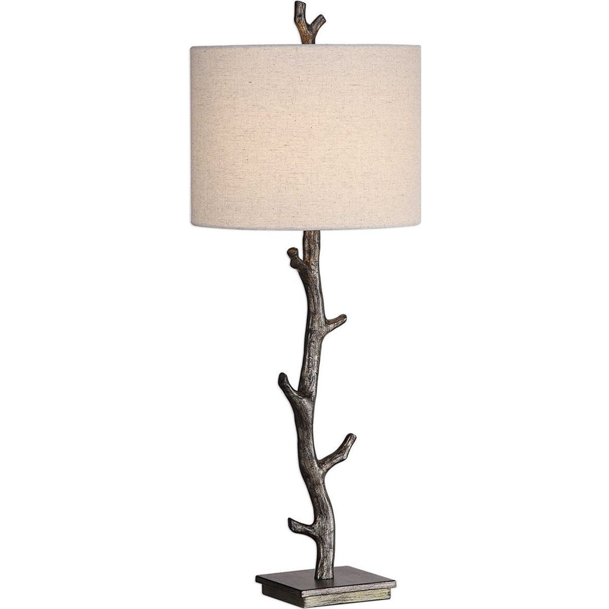 Casa Bella Living Off White Linen Shade With Dark Bronze and Silver Branch Base Table Lamp - Image 2