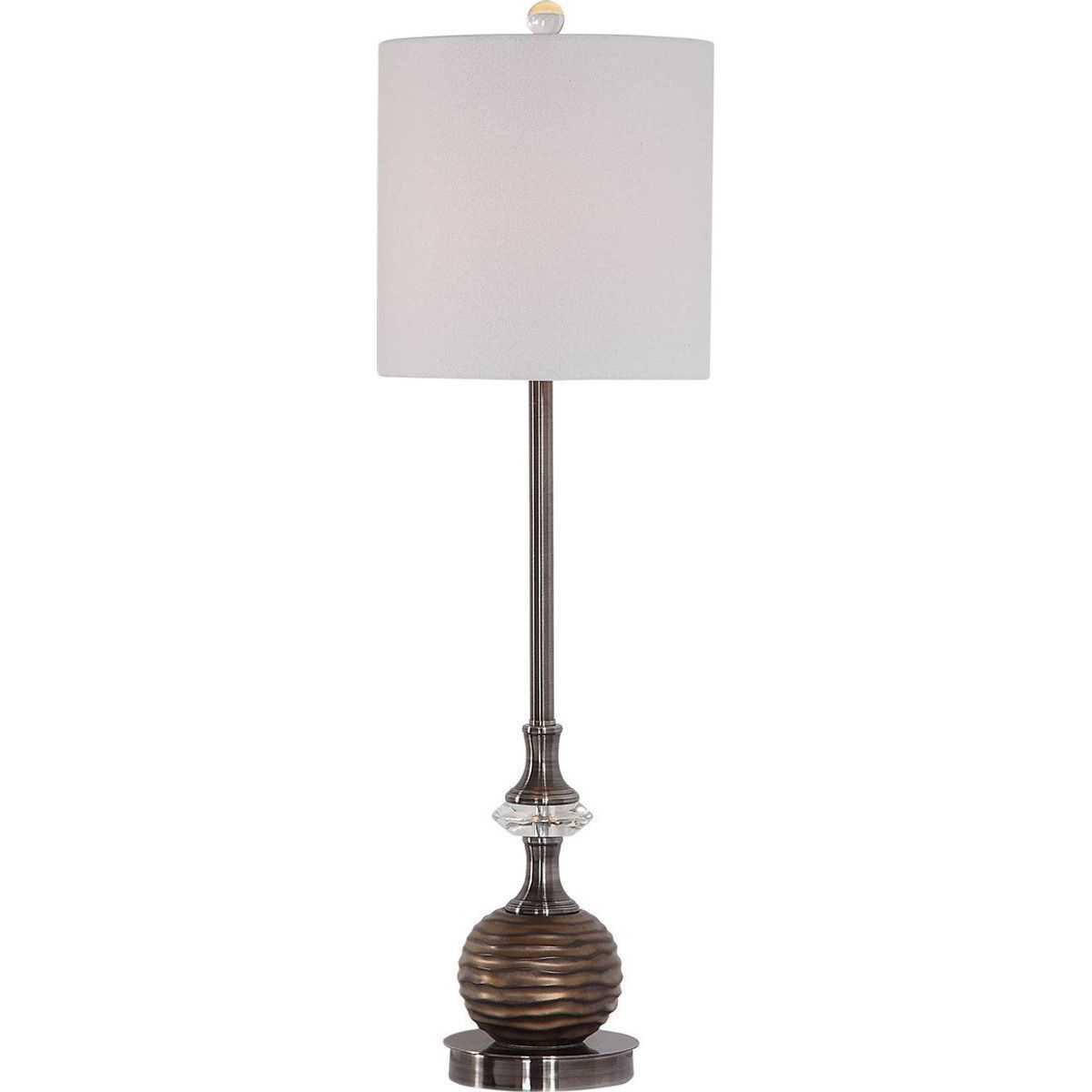 Casa Bella Living White Linen Drum Shade with Bronze Textured Base Table Lamp - Image 2