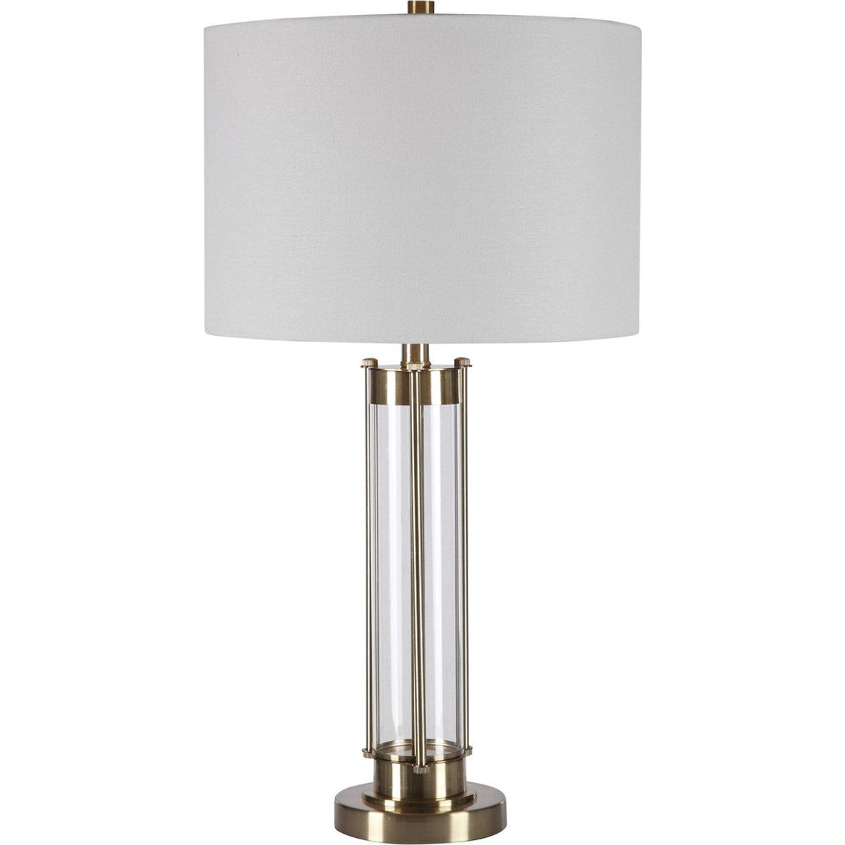 Casa Bella Living White Linen Shade with Glass and Golden Brass Base Table Lamp - Image 2