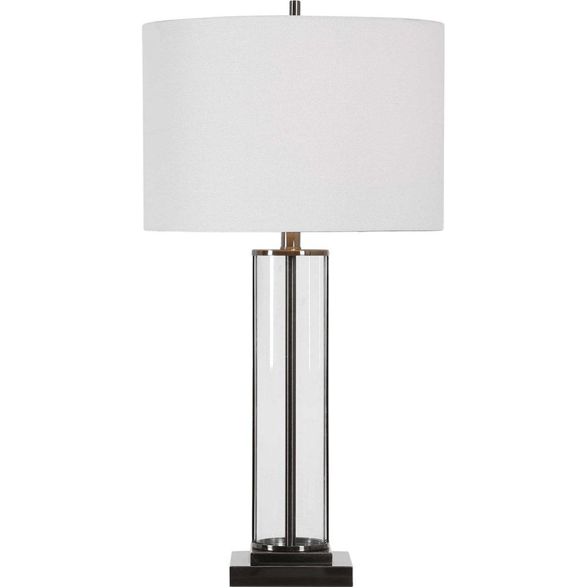 Casa Bella Living White Linen Shade with Glass and Dark Nickel Base Table Lamp - Image 2