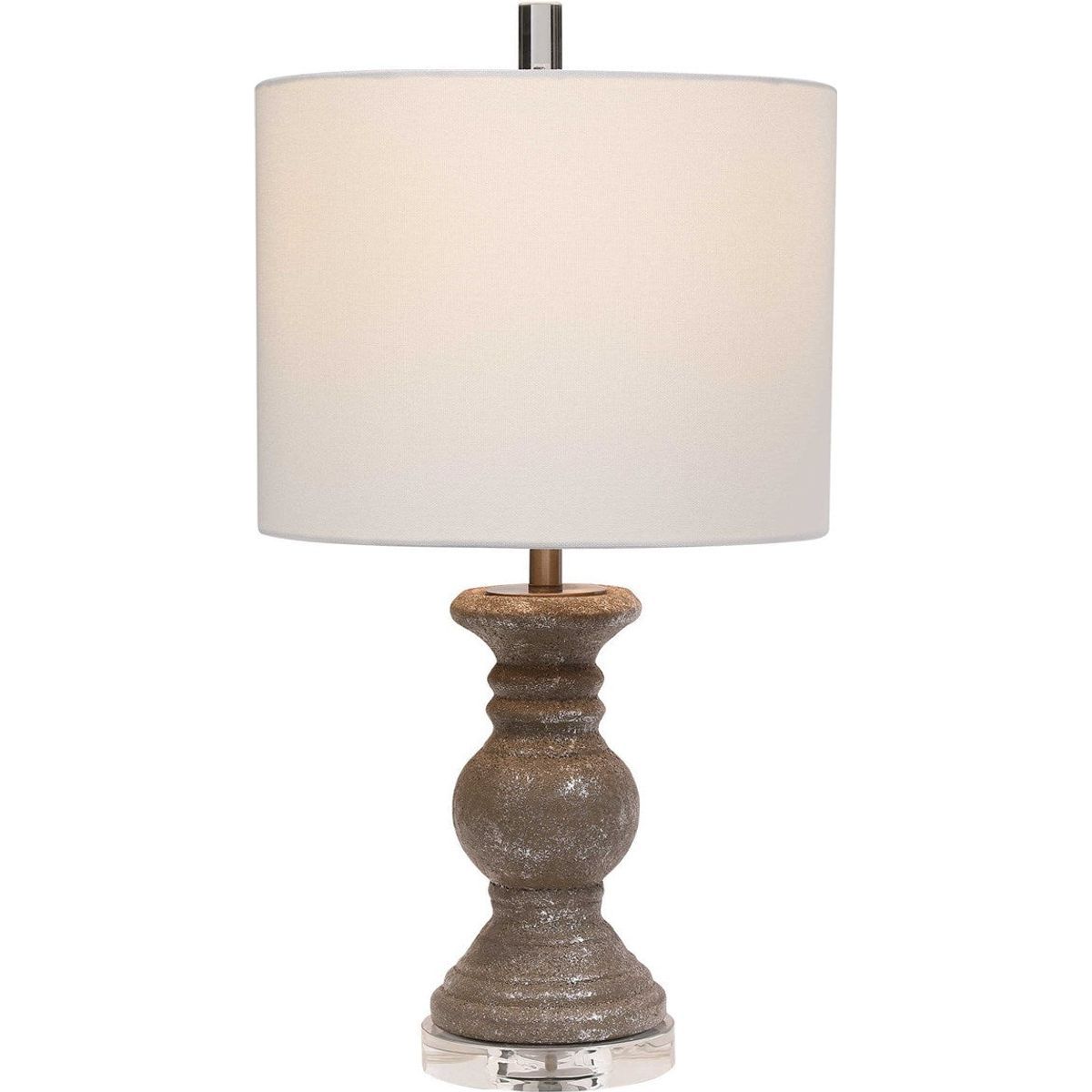 Casa Bella Living White Linen Shade With Textured Stone Gray Ceramic Base Table Lamp - Image 2