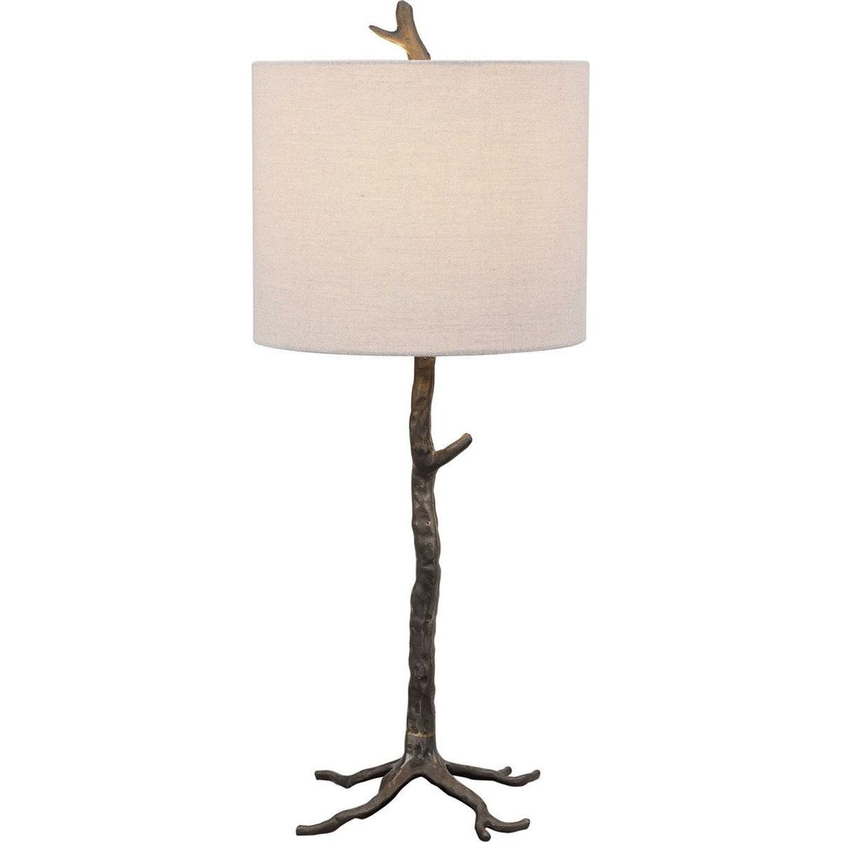 Casa Bella Living Light Beige Linen Drum Shade With Dark Gunmetal and Gold Branch Base Table Lamp - Image 2