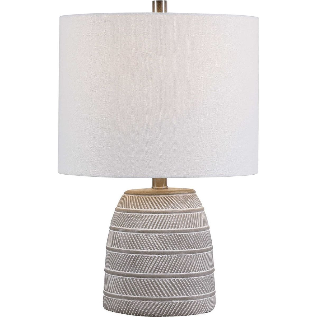 Casa Bella Living Light Beige Linen Drum Shade With White Etched Concrete Base Table Lamp - Image 2