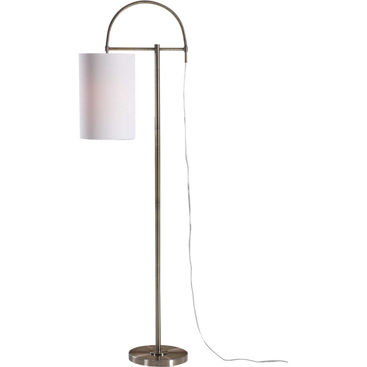 Casa Bella Living Light Beige Linen Drum Shade with Antique Brushed Brass Base Modern Arc Floor Lamp - Image 2