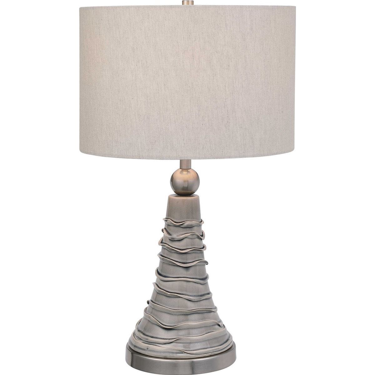 Casa Bella Living Light Gray Linen Drum Shade with Dove Gray Ceramic Base Table Lamp - Image 2