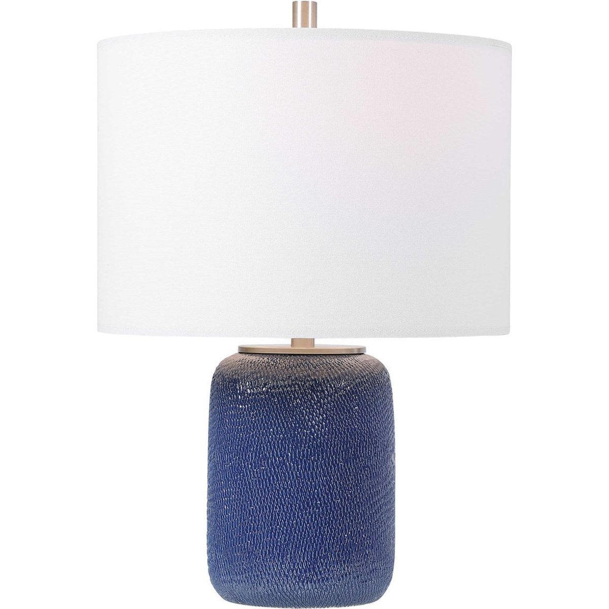 Casa Bella Living Off White Linen Drum Shade with Cobalt Blue Textured Ceramic Base Table Lamp - Image 2