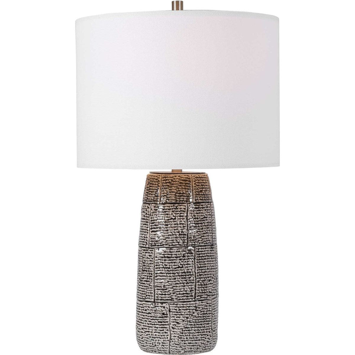 Casa Bella Living White Linen Drum Shade with Black and White Textured Ceramic Base Table Lamp - Image 2