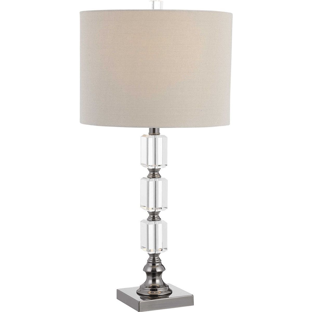 Casa Bella Living Taupe Linen Shade With Stacked Crystal and Dark Nickel Base Table Lamp - Image 2