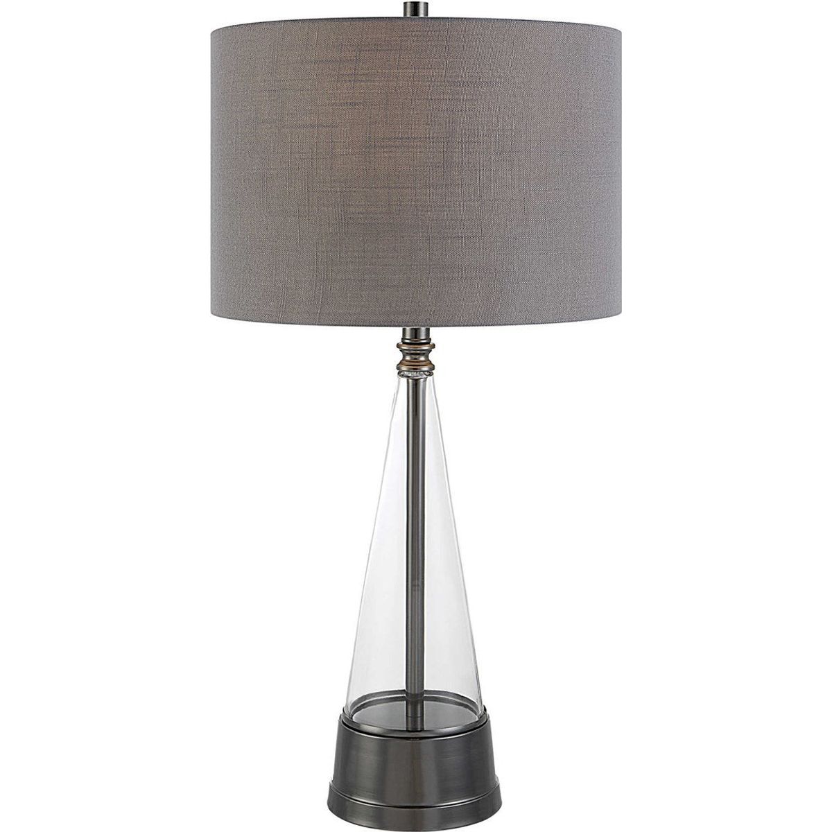 Casa Bella Living Gray Linen Shade with Glass and Dark Nickel Metal Base Table Lamp - Image 2
