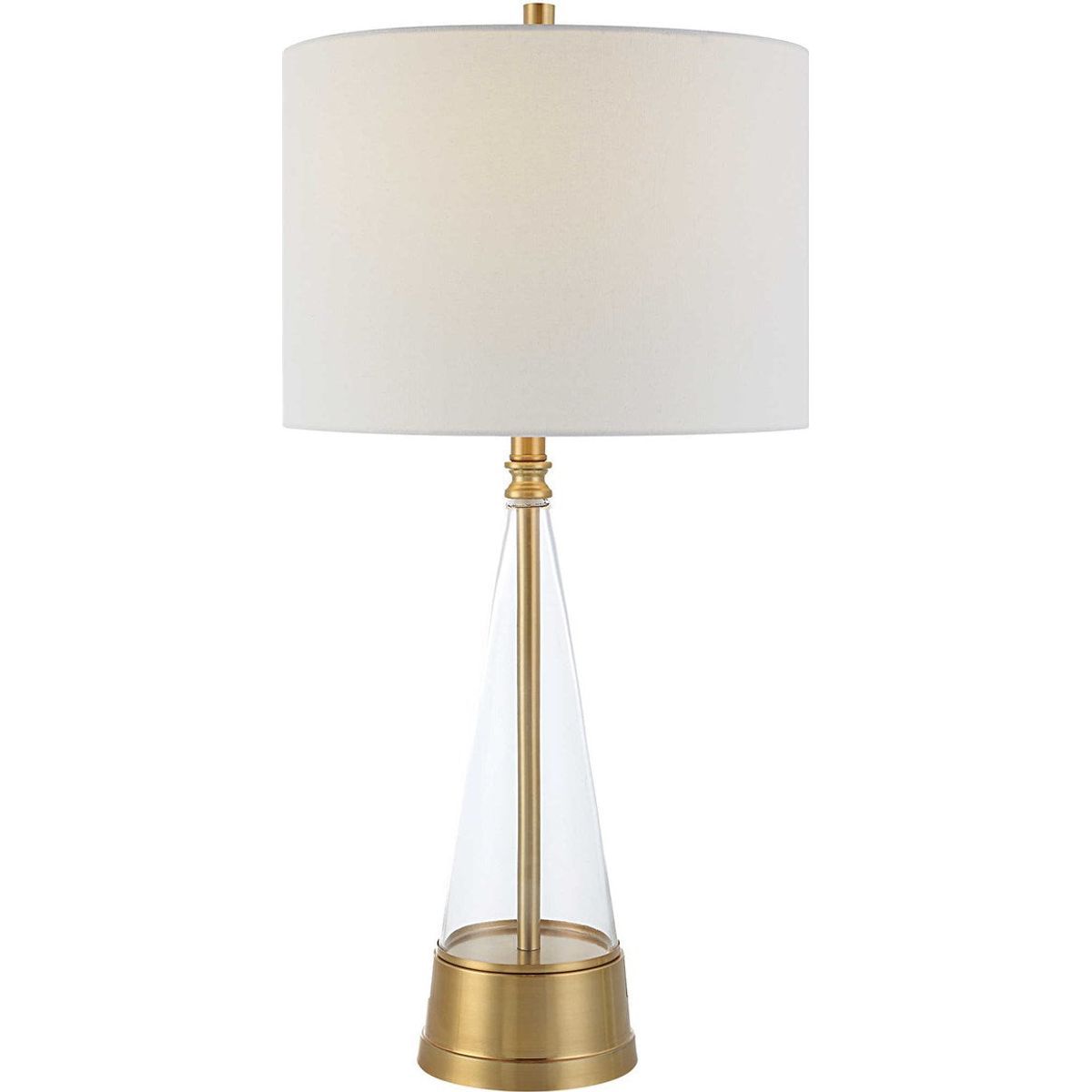 Casa Bella Living White Linen Shade with Antique Brass Metal and Glass Base Table Lamp - Image 2