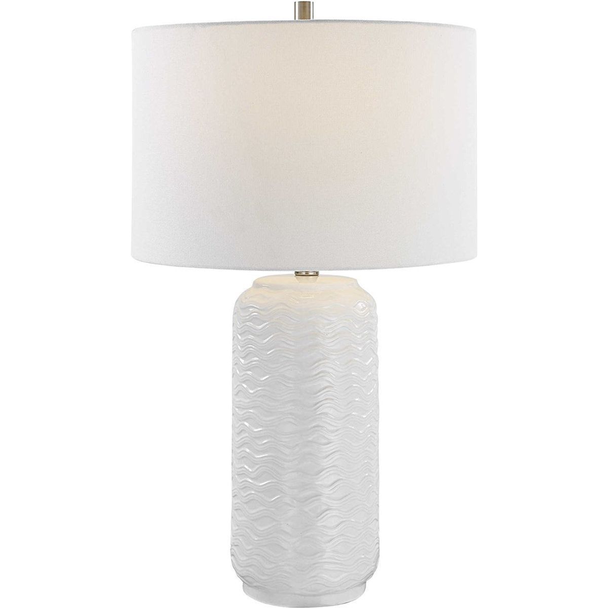 Casa Bella Living White Linen Shade with Textured White Ceramic Base Table Lamp - Image 2