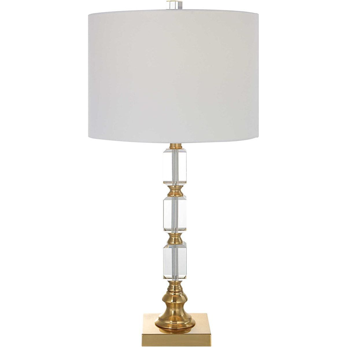 Casa Bella Living White Linen Shade with Stacked Crystal and Brass Base Table Lamp - Image 2
