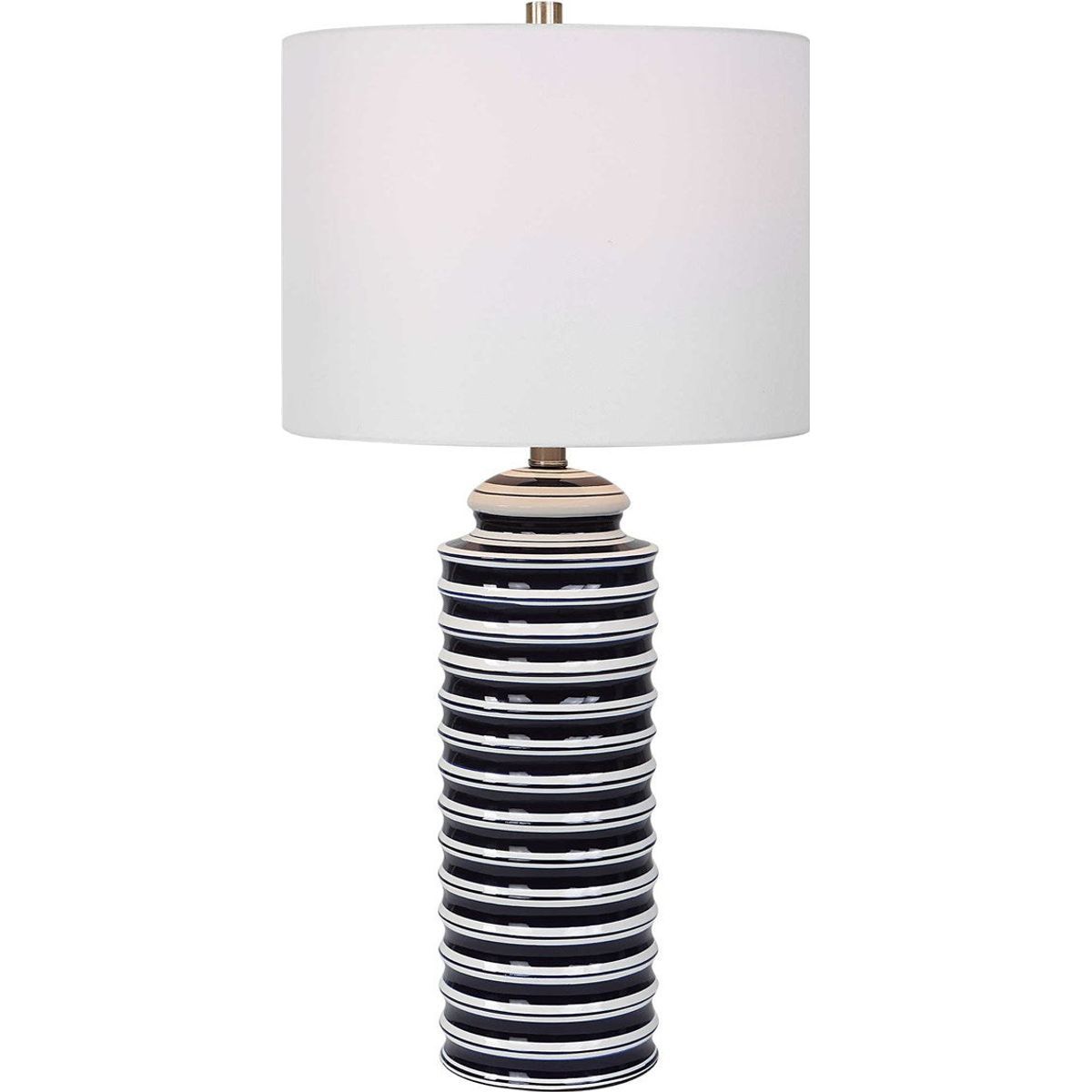 Casa Bella Living White Linen Shade with Navy and Gloss White Ceramic Base Table Lamp - Image 2