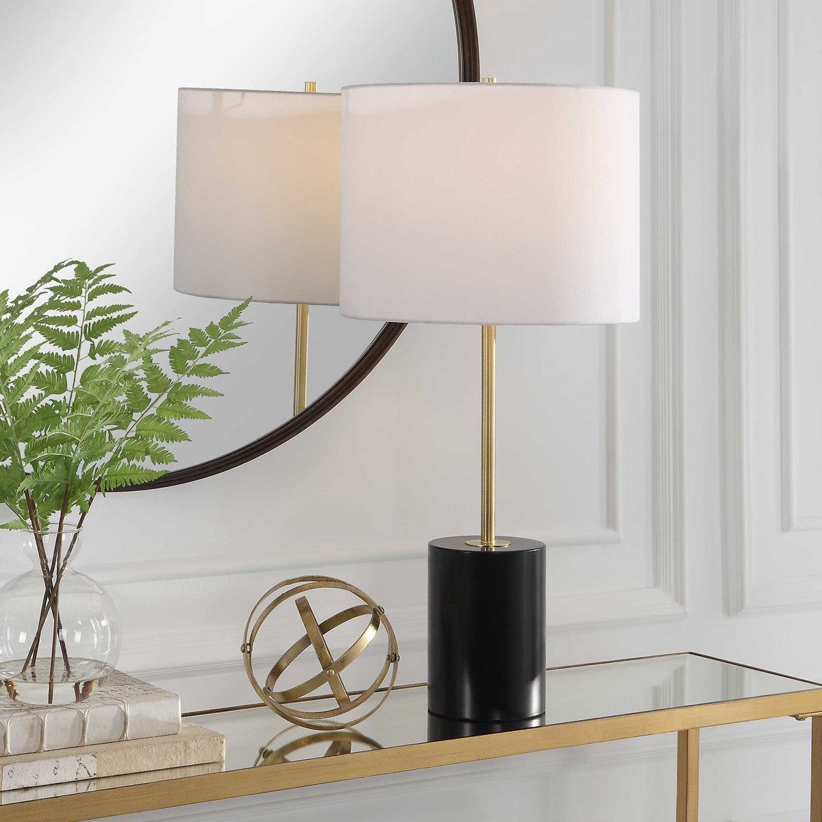 Casa Bella Living White Linen Shade with Matte Black Metal Base and Gold Accents Table Lamp ~ LAST CHANCE SALE ~ LIMITED QUANTITY - Image 1
