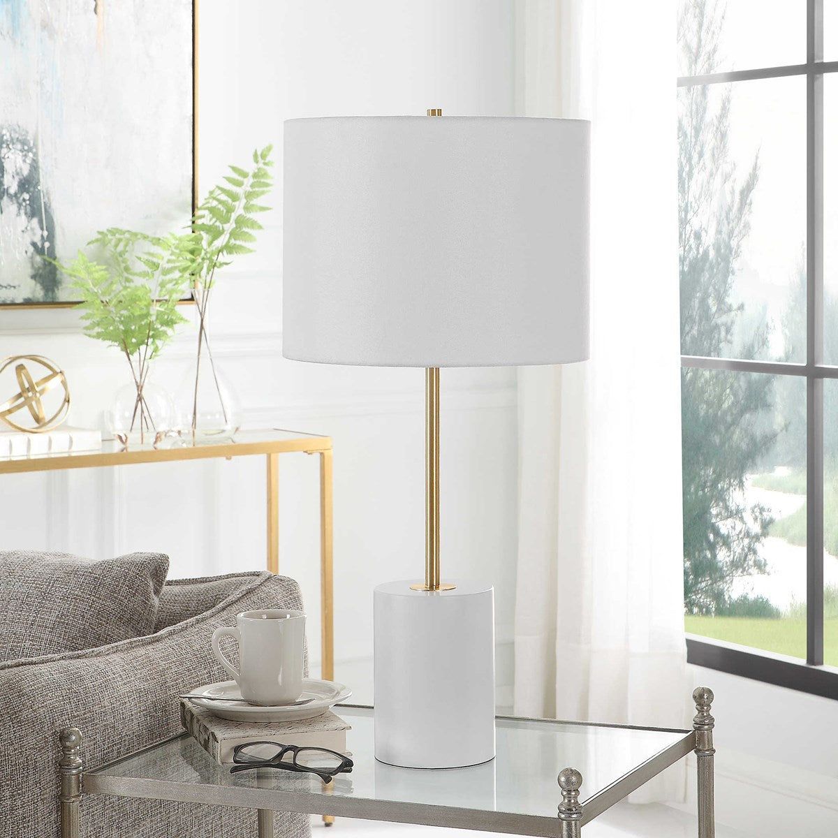 Casa Bella Living White Linen Shade With White Metal Base and Gold Accents Table Lamp ~ LAST CHANCE SALE ~ LIMITED QUANTITY - Image 3