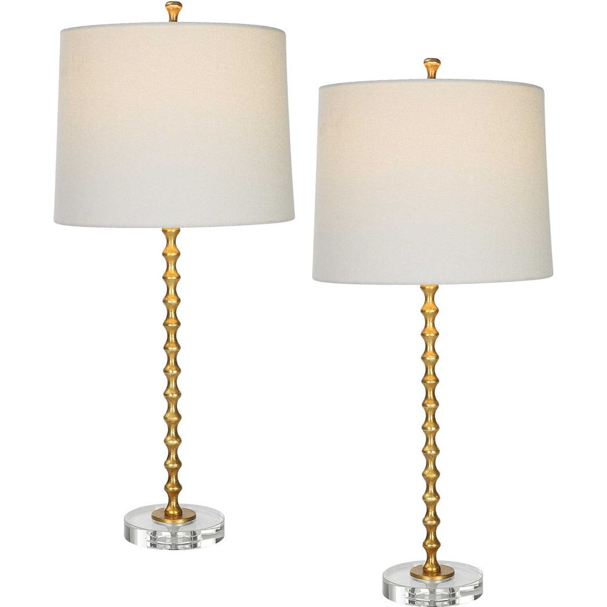 Casa Bella Living Ivory Linen Shades with Gold Leaf and Crystal Base Set of 2 Table Lamps - Image 2